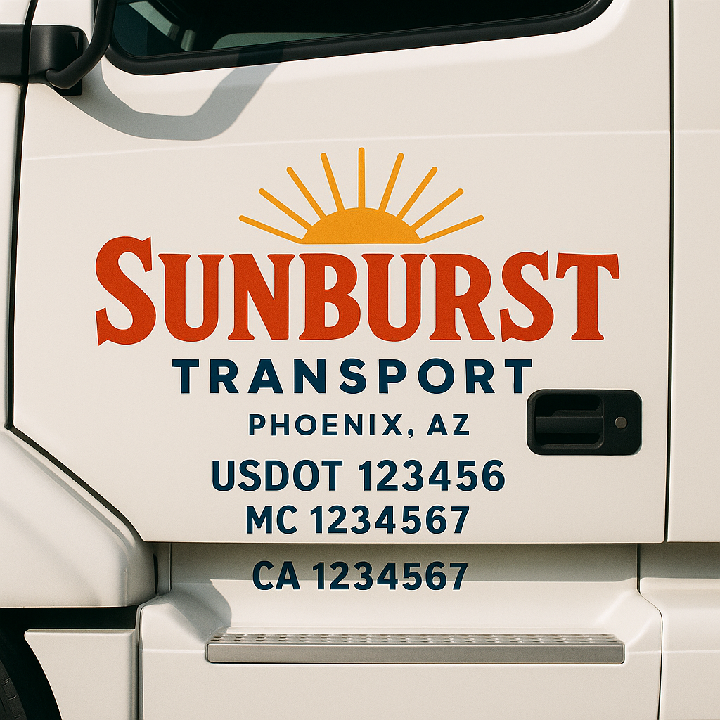 Truck Door Decal Sticker Lettering Signs With Location, USDOT, MC, CA, KYU, VIN, GVW (2-Pack)