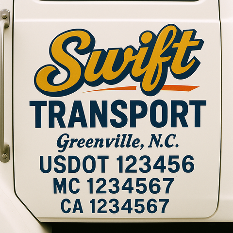 Truck Door Decal Sticker Lettering Signs With Location, USDOT, MC, CA, KYU, VIN, GVW (2-Pack)