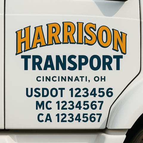 Truck Door Decal Sticker Lettering Signs With Location, USDOT, MC, CA, KYU, VIN, GVW (2-Pack)