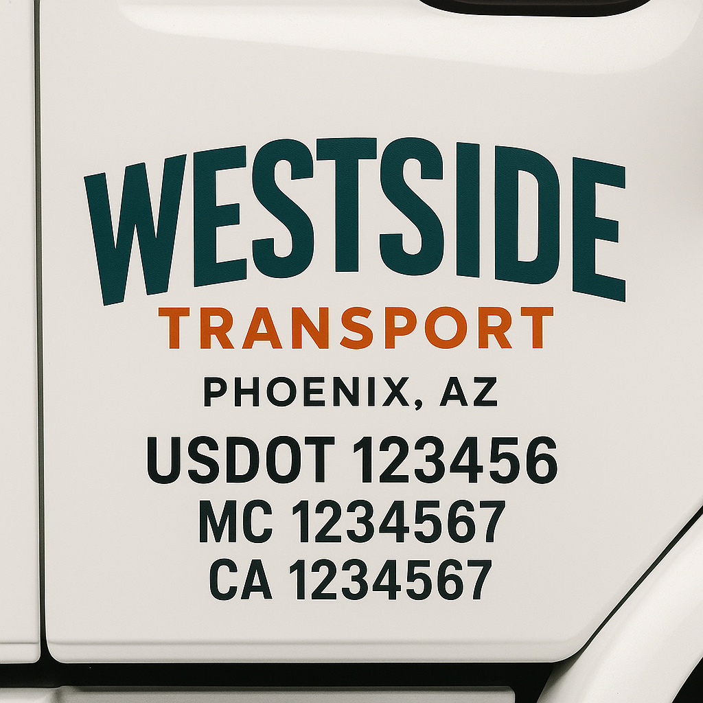 Truck Door Decal Sticker Lettering Signs With Location, USDOT, MC, CA, KYU, VIN, GVW (2-Pack)