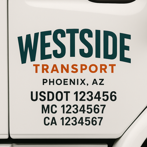 Truck Door Decal Sticker Lettering Signs With Location, USDOT, MC, CA, KYU, VIN, GVW (2-Pack)