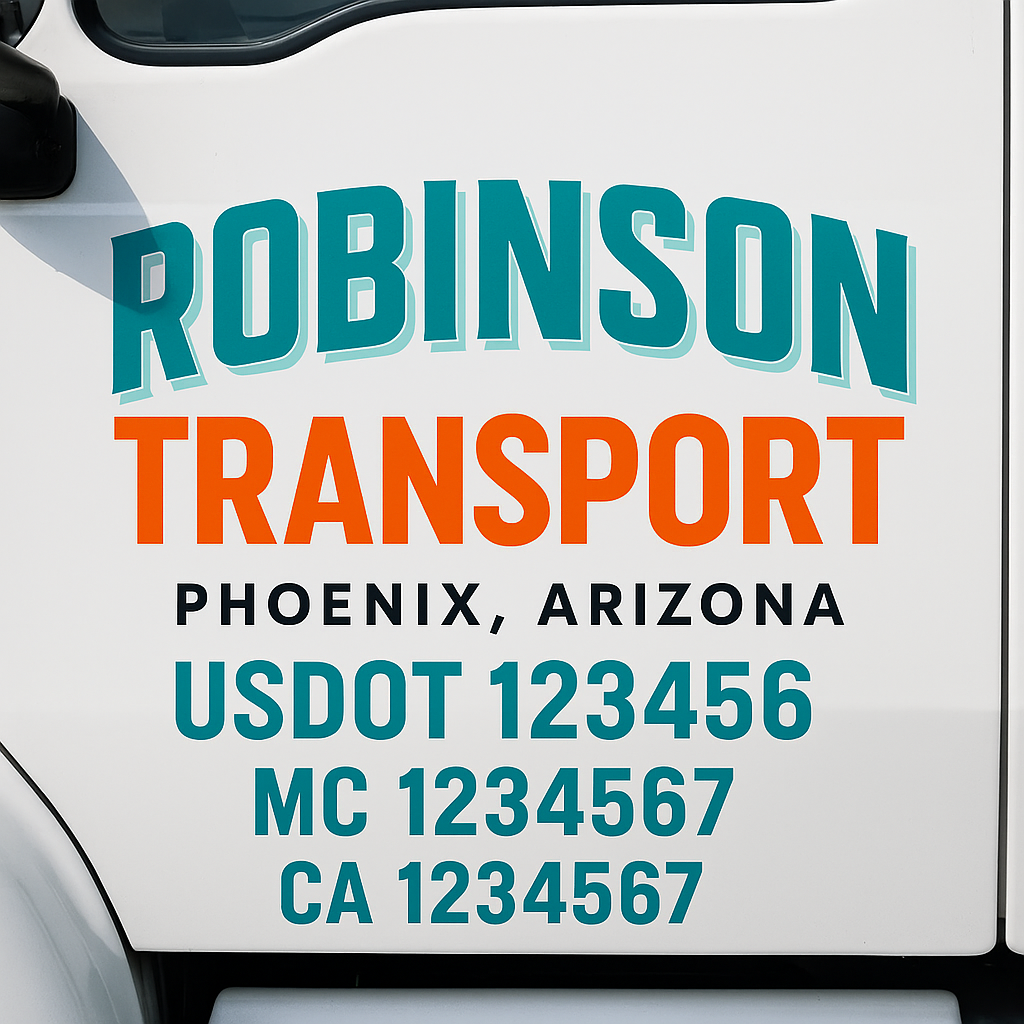 Truck Door Decal Sticker Lettering Signs With Location, USDOT, MC, CA, KYU, VIN, GVW (2-Pack)