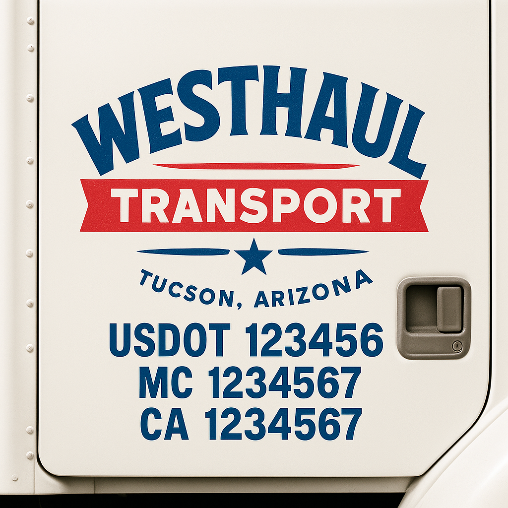Truck Door Decal Sticker Lettering Signs With Location, USDOT, MC, CA, KYU, VIN, GVW (2-Pack)