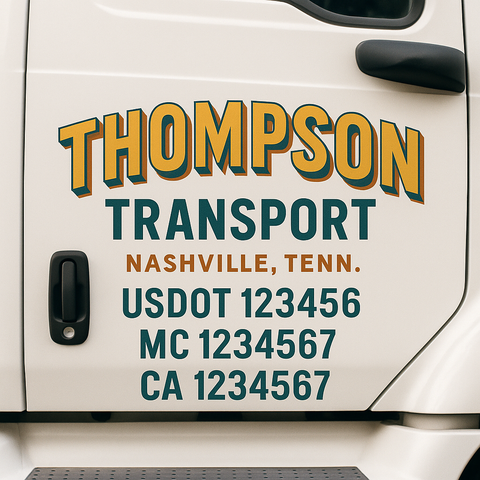 Truck Door Decal Sticker Lettering Signs With Location, USDOT, MC, CA, KYU, VIN, GVW (2-Pack)