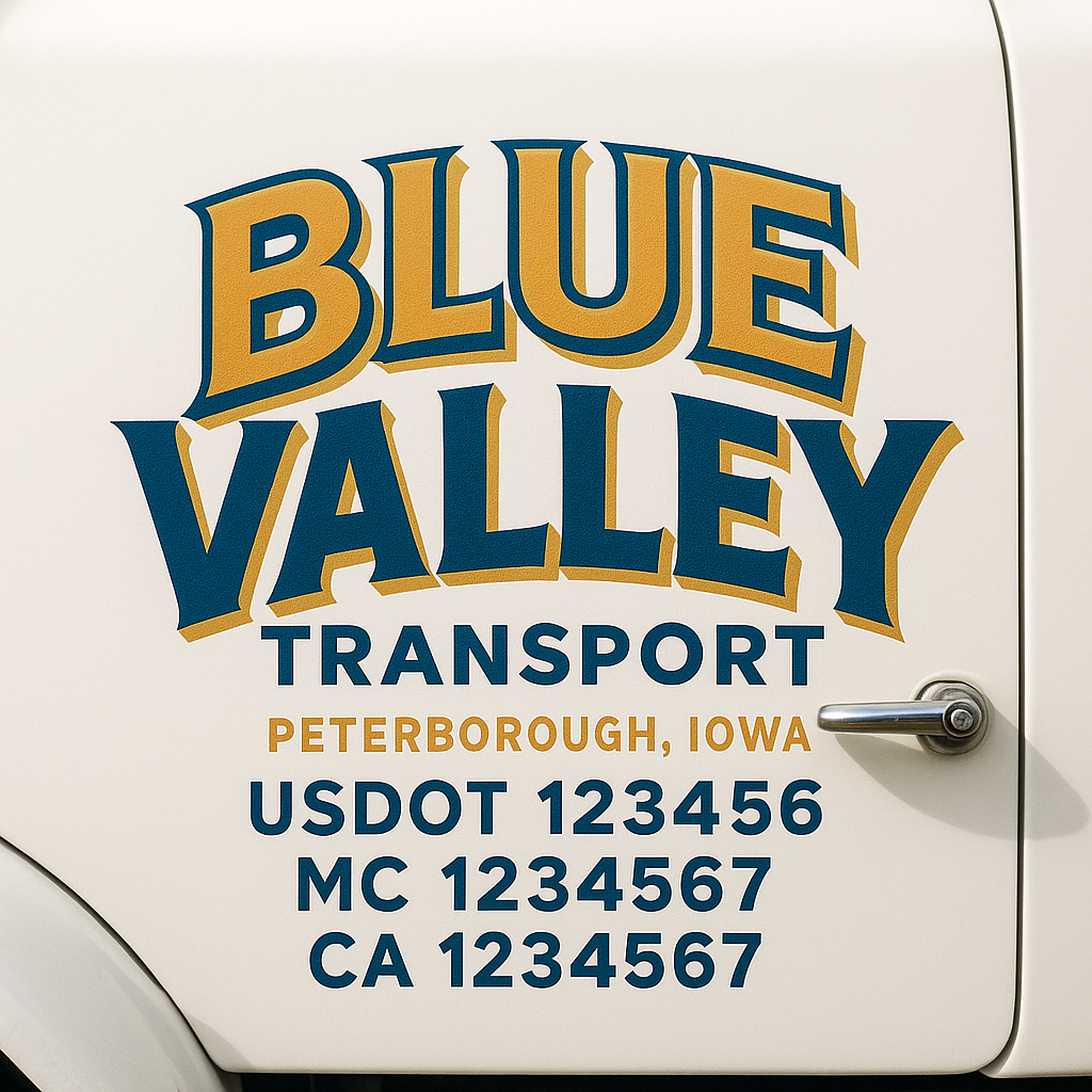 Truck Door Decal Sticker Lettering Signs With Location, USDOT, MC, CA, KYU, VIN, GVW (2-Pack)