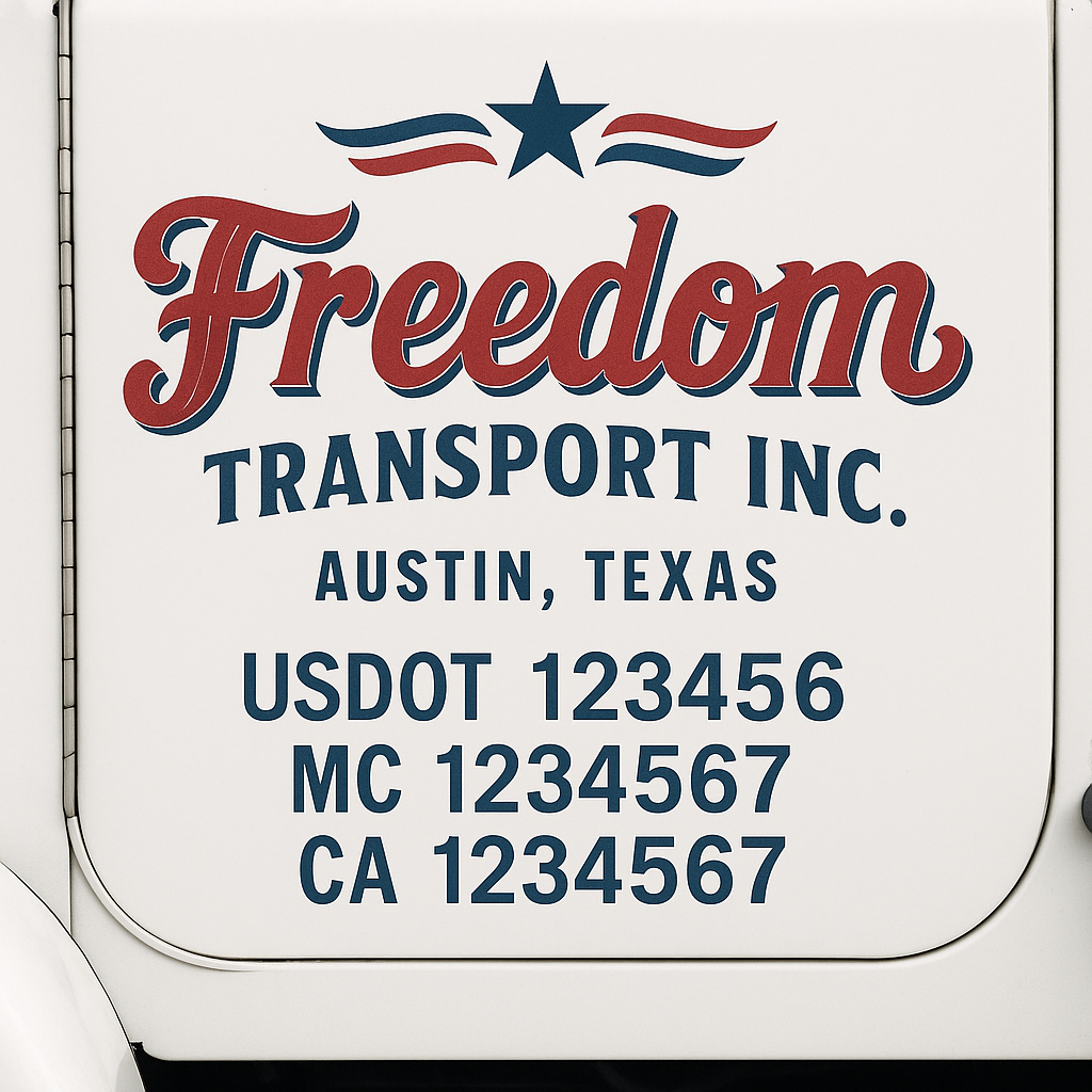 Truck Door Decal Sticker Lettering Signs With Location, USDOT, MC, CA, KYU, VIN, GVW (2-Pack)