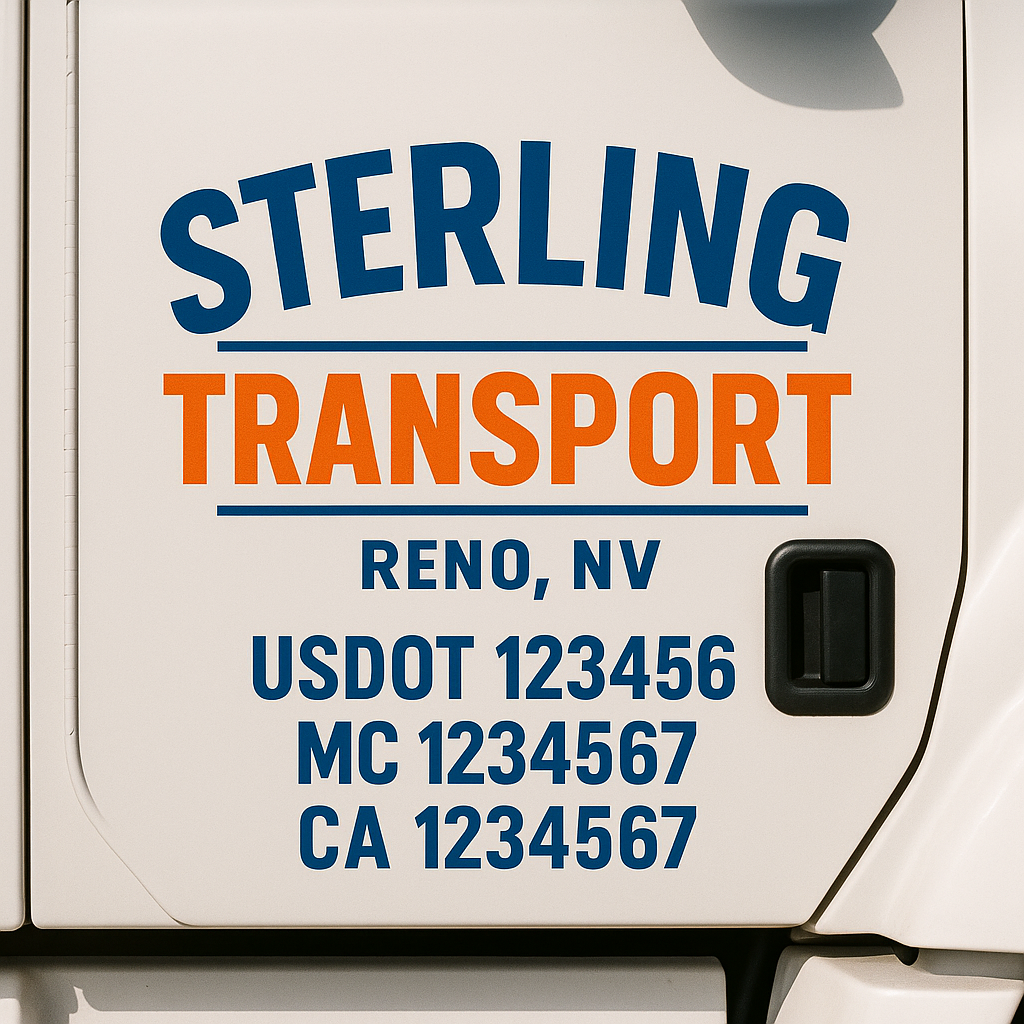 Truck Door Decal Sticker Lettering Signs With Location, USDOT, MC, CA, KYU, VIN, GVW (2-Pack)