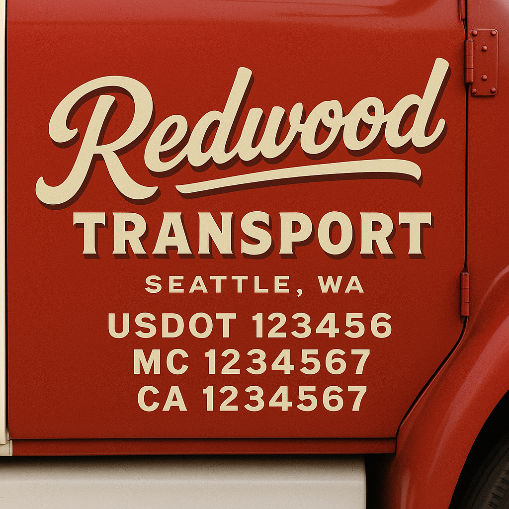 Truck Door Decal Sticker Lettering Signs With Location, USDOT, MC, CA, KYU, VIN, GVW (2-Pack)