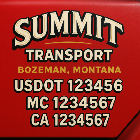 Truck Door Decal Sticker Lettering Signs With Location, USDOT, MC, CA, KYU, VIN, GVW (2-Pack)