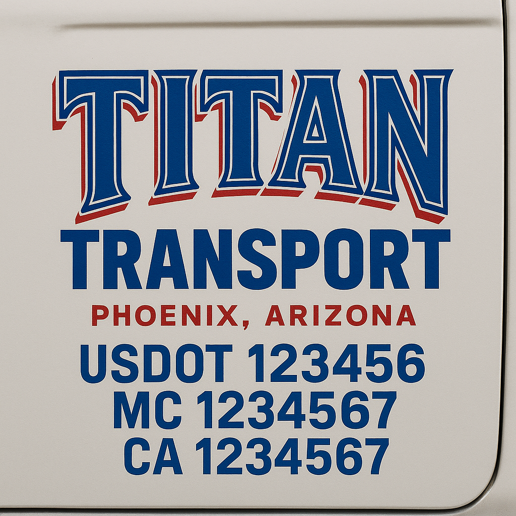 Truck Door Decal Sticker Lettering Signs With Location, USDOT, MC, CA, KYU, VIN, GVW (2-Pack)
