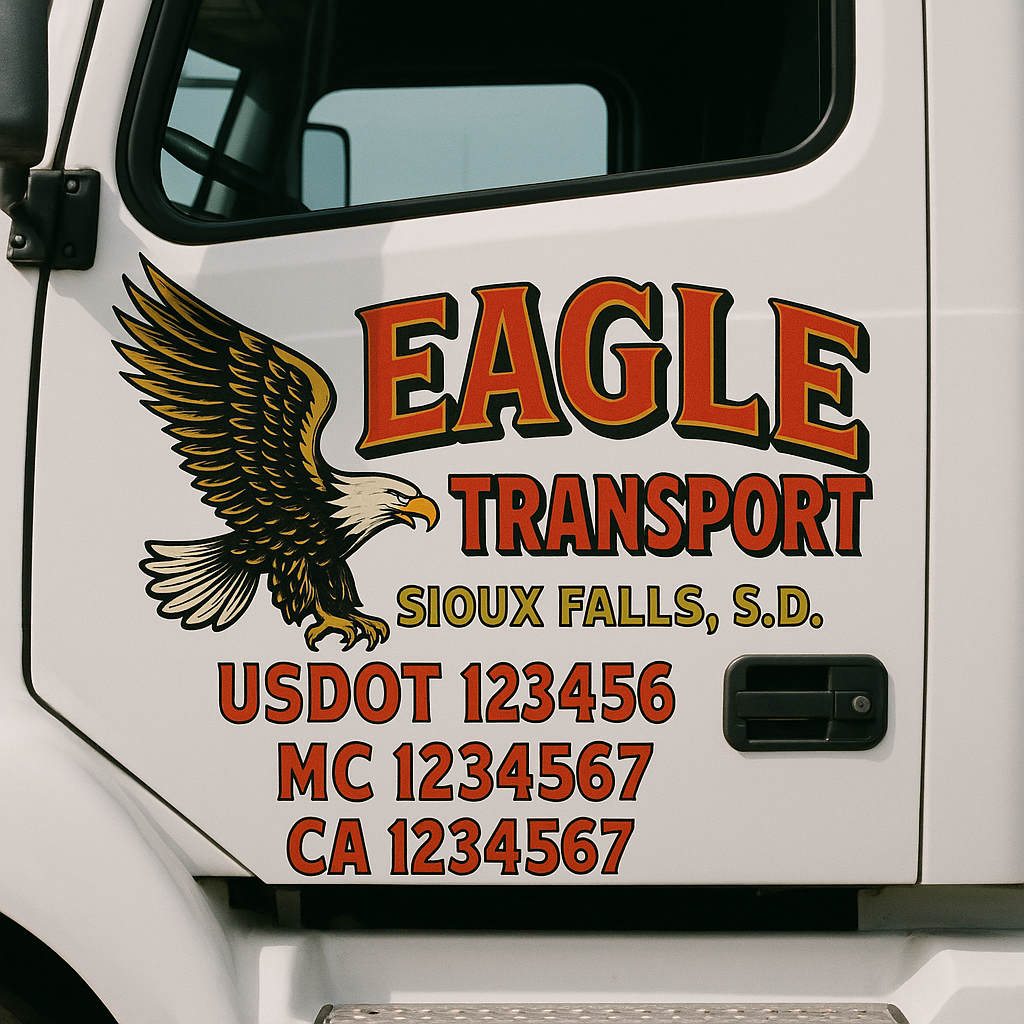 Truck Door Decal Sticker Lettering Signs With Location, USDOT, MC, CA, KYU, VIN, GVW (2-Pack)