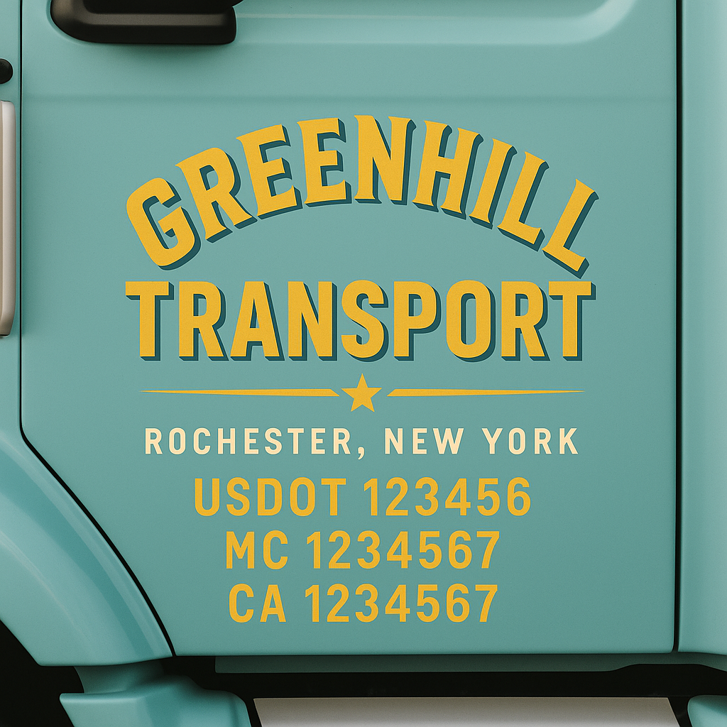 Truck Door Decal Sticker Lettering Signs With Location, USDOT, MC, CA, KYU, VIN, GVW (2-Pack)