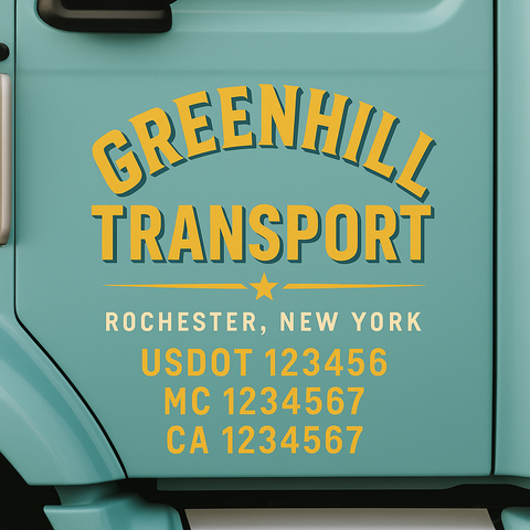 Truck Door Decal Sticker Lettering Signs With Location, USDOT, MC, CA, KYU, VIN, GVW (2-Pack)