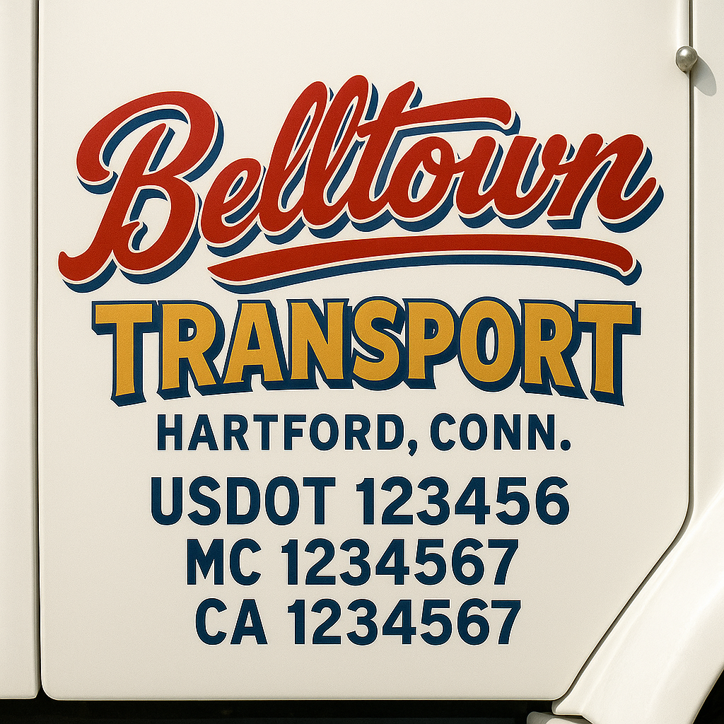 Truck Door Decal Sticker Lettering Signs With Location, USDOT, MC, CA, KYU, VIN, GVW (2-Pack)