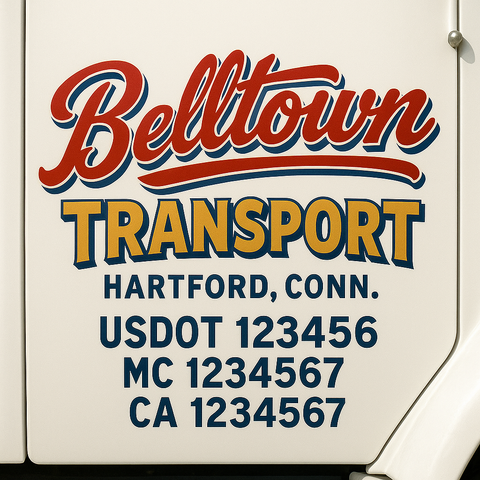 Truck Door Decal Sticker Lettering Signs With Location, USDOT, MC, CA, KYU, VIN, GVW (2-Pack)