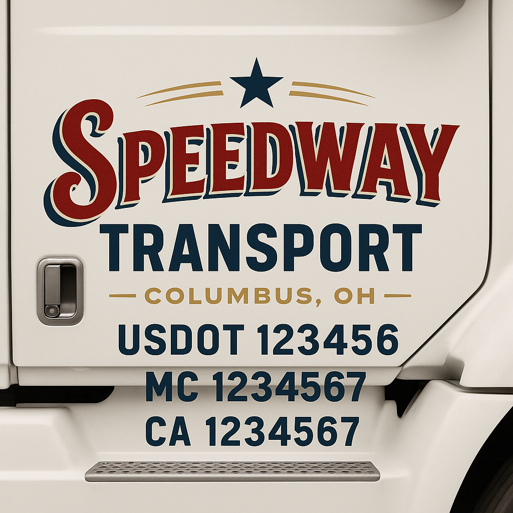 Truck Door Decal Sticker Lettering Signs With Location, USDOT, MC, CA, KYU, VIN, GVW (2-Pack)