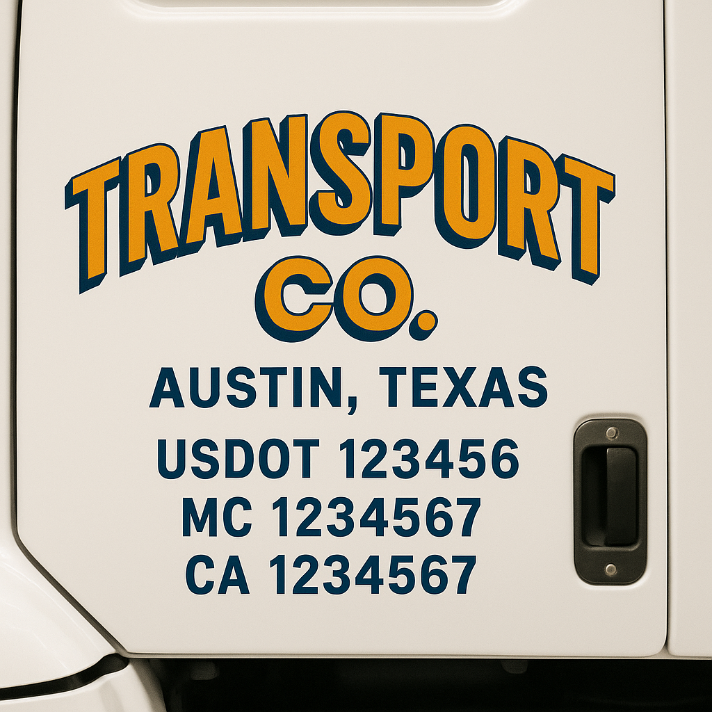 Truck Door Decal Sticker Lettering Signs With Location, USDOT, MC, CA, KYU, VIN, GVW (2-Pack)