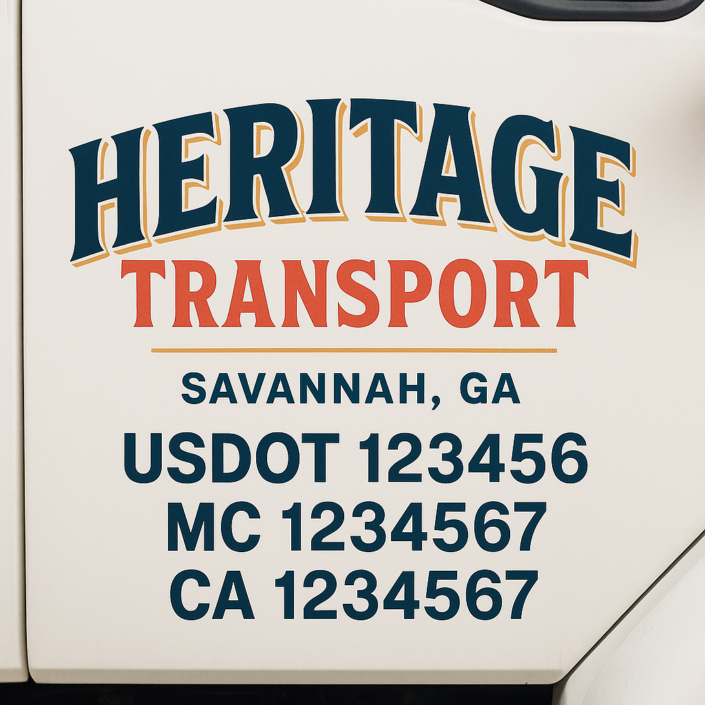 Truck Door Decal Sticker Lettering Signs With Location, USDOT, MC, CA, KYU, VIN, GVW (2-Pack)