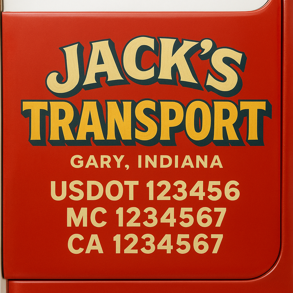 Truck Door Decal Sticker Lettering Signs With Location, USDOT, MC, CA, KYU, VIN, GVW (2-Pack)