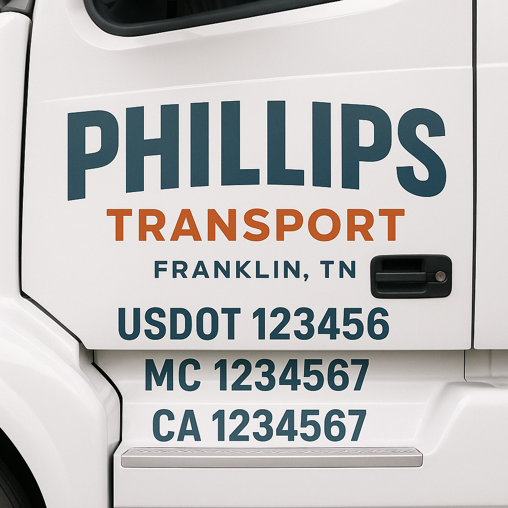 Truck Door Decal Sticker Lettering Signs With Location, USDOT, MC, CA, KYU, VIN, GVW (2-Pack)