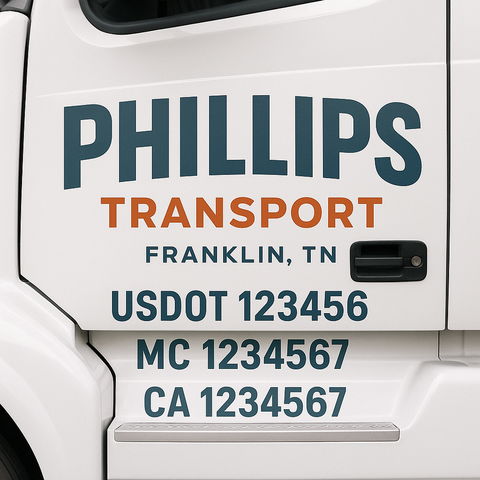Truck Door Decal Sticker Lettering Signs With Location, USDOT, MC, CA, KYU, VIN, GVW (2-Pack)
