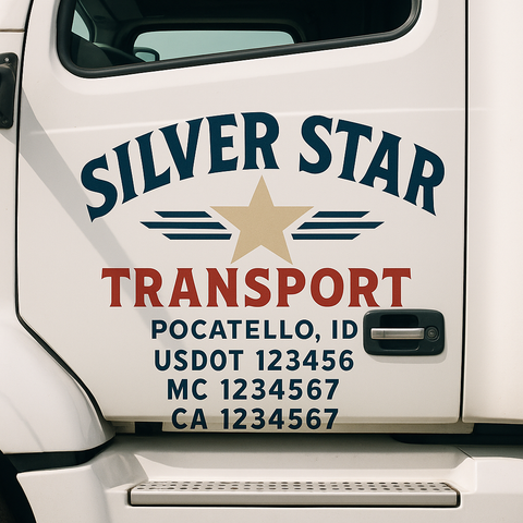 Truck Door Decal Sticker Lettering Signs With Location, USDOT, MC, CA, KYU, VIN, GVW (2-Pack)