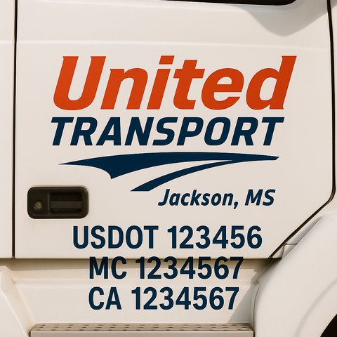 Truck Door Decal Sticker Lettering Signs With Location, USDOT, MC, CA, KYU, VIN, GVW (2-Pack)