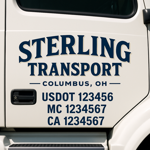 Truck Door Decal Sticker Lettering Signs With Location, USDOT, MC, CA, KYU, VIN, GVW (2-Pack)