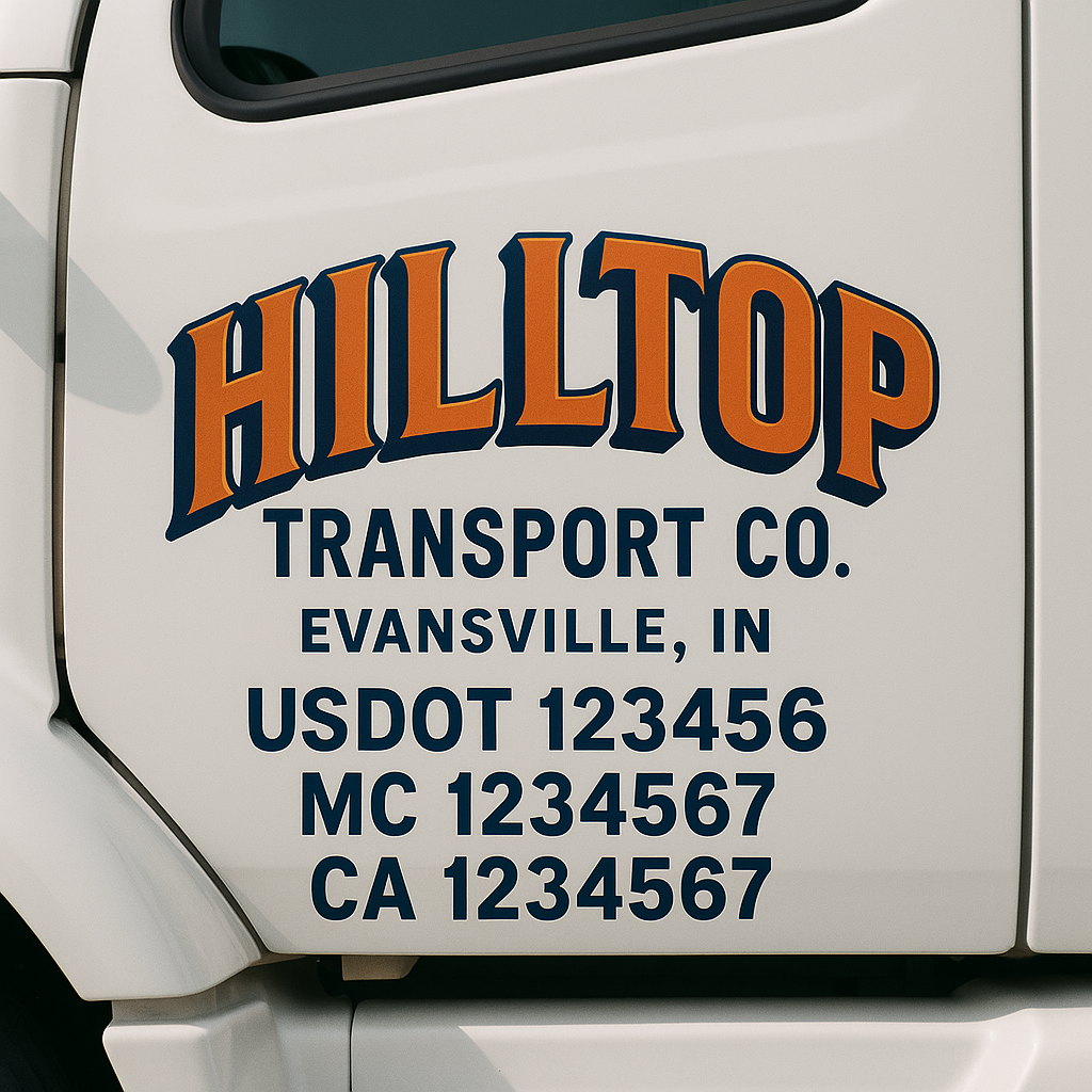 Truck Door Decal Sticker Lettering Signs With Location, USDOT, MC, CA, KYU, VIN, GVW (2-Pack)