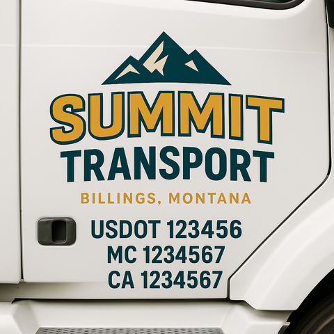 Truck Door Decal Sticker Lettering Signs With Location, USDOT, MC, CA, KYU, VIN, GVW (2-Pack)