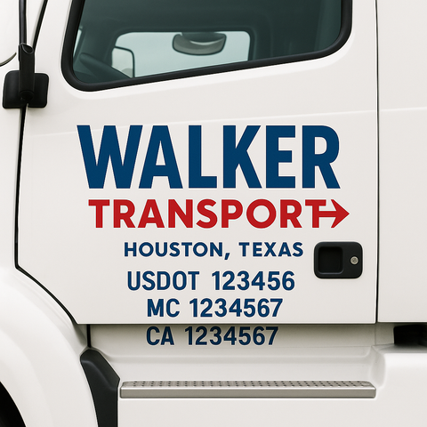 Truck Door Decal Sticker Lettering Signs With Location, USDOT, MC, CA, KYU, VIN, GVW (2-Pack)