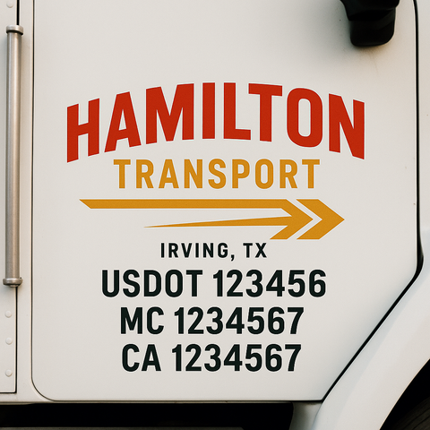 Truck Door Decal Sticker Lettering Signs With Location, USDOT, MC, CA, KYU, VIN, GVW (2-Pack)