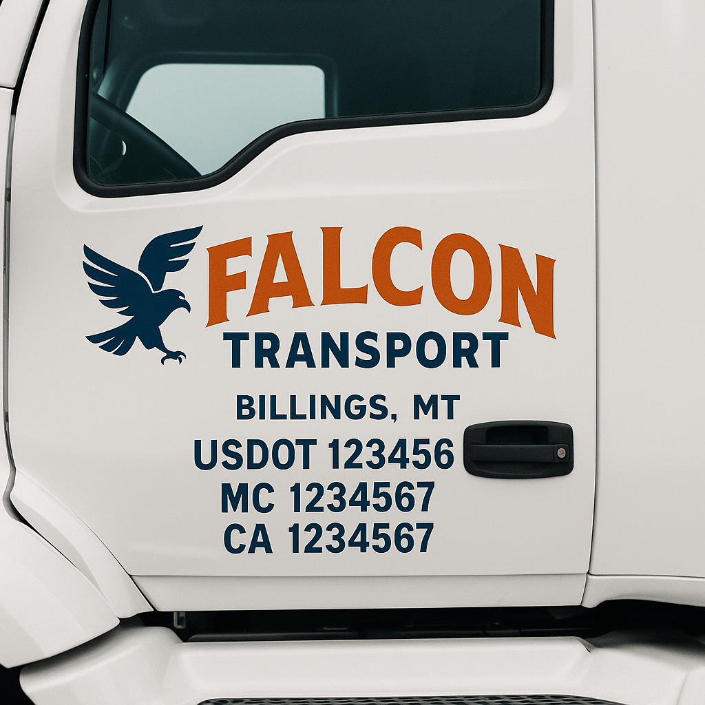 Truck Door Decal Sticker Lettering Signs With Location, USDOT, MC, CA, KYU, VIN, GVW (2-Pack)