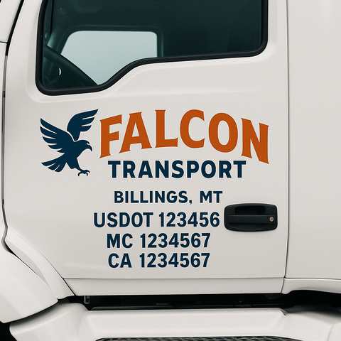 Truck Door Decal Sticker Lettering Signs With Location, USDOT, MC, CA, KYU, VIN, GVW (2-Pack)