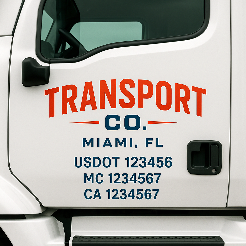 Truck Door Decal Sticker Lettering Signs With Location, USDOT, MC, CA, KYU, VIN, GVW (2-Pack)