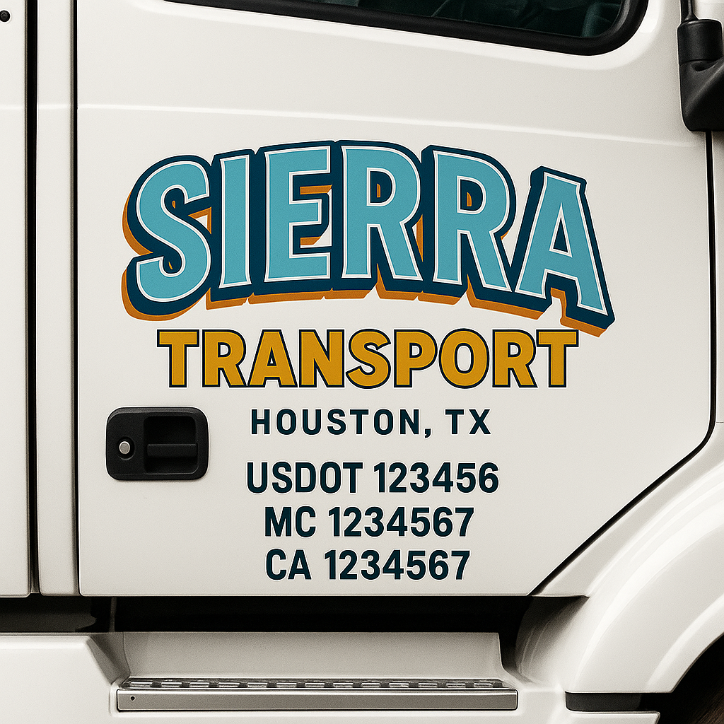 Truck Door Decal Sticker Lettering Signs With Location, USDOT, MC, CA, KYU, VIN, GVW (2-Pack)
