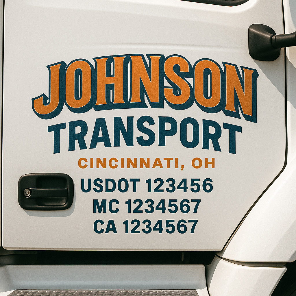 Truck Door Decal Sticker Lettering Signs With Location, USDOT, MC, CA, KYU, VIN, GVW (2-Pack)
