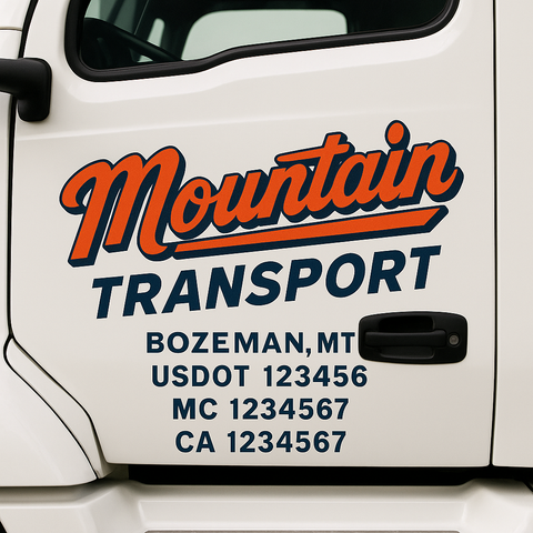 Truck Door Decal Sticker Lettering Signs With Location, USDOT, MC, CA, KYU, VIN, GVW (2-Pack)