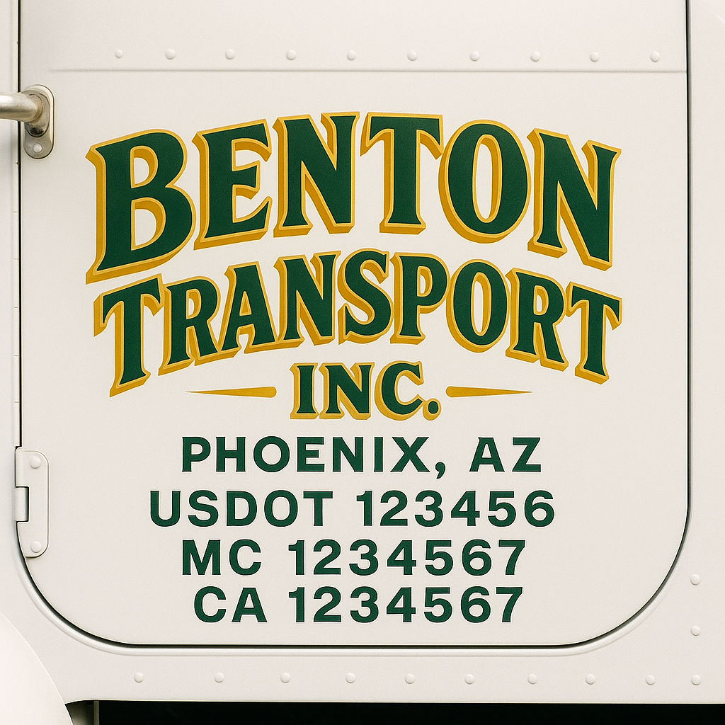 Truck Door Decal Sticker Lettering Signs With Location, USDOT, MC, CA, KYU, VIN, GVW (2-Pack)