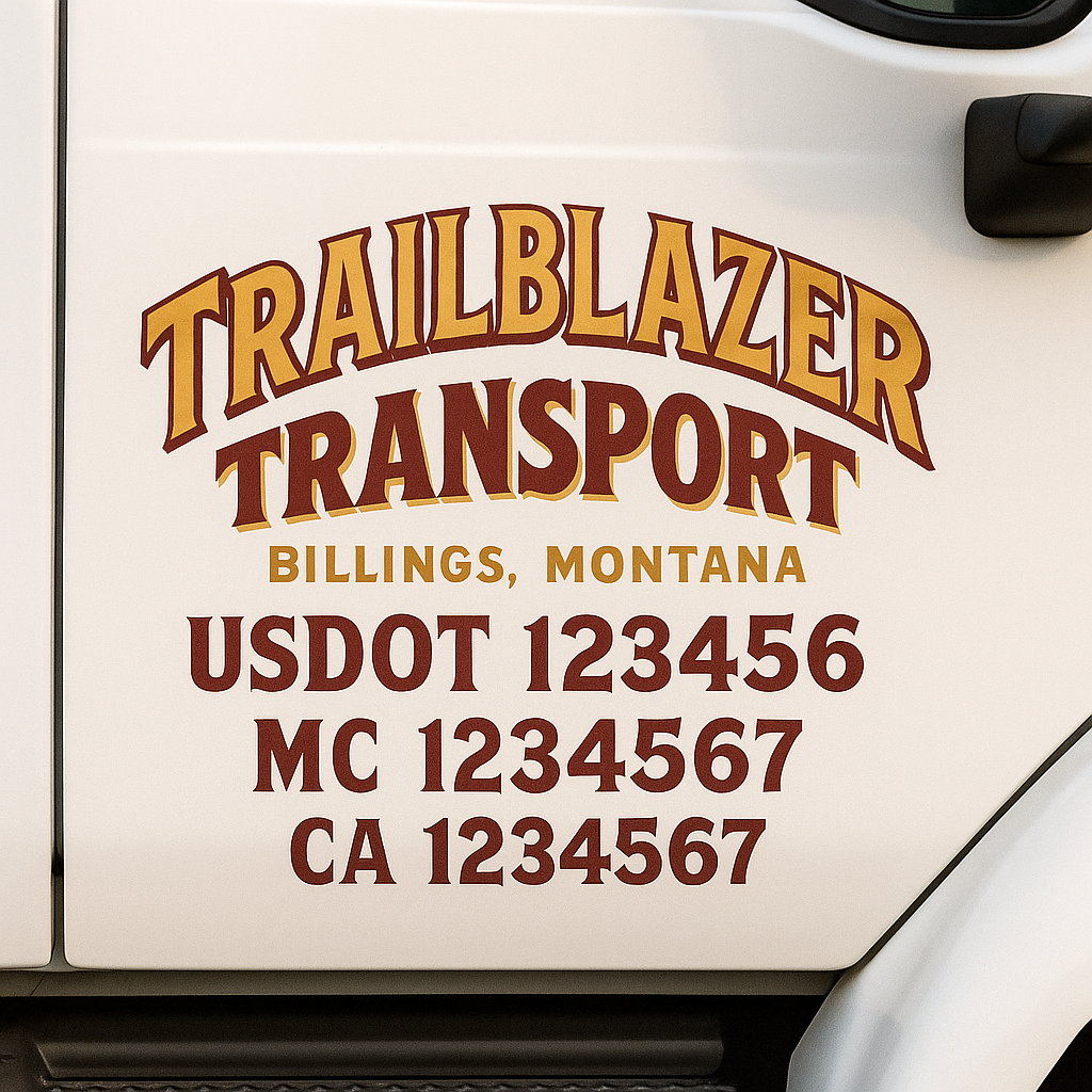 Truck Door Decal Sticker Lettering Signs With Location, USDOT, MC, CA, KYU, VIN, GVW (2-Pack)