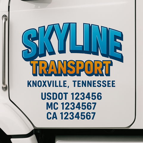 Truck Door Decal Sticker Lettering Signs With Location, USDOT, MC, CA, KYU, VIN, GVW (2-Pack)