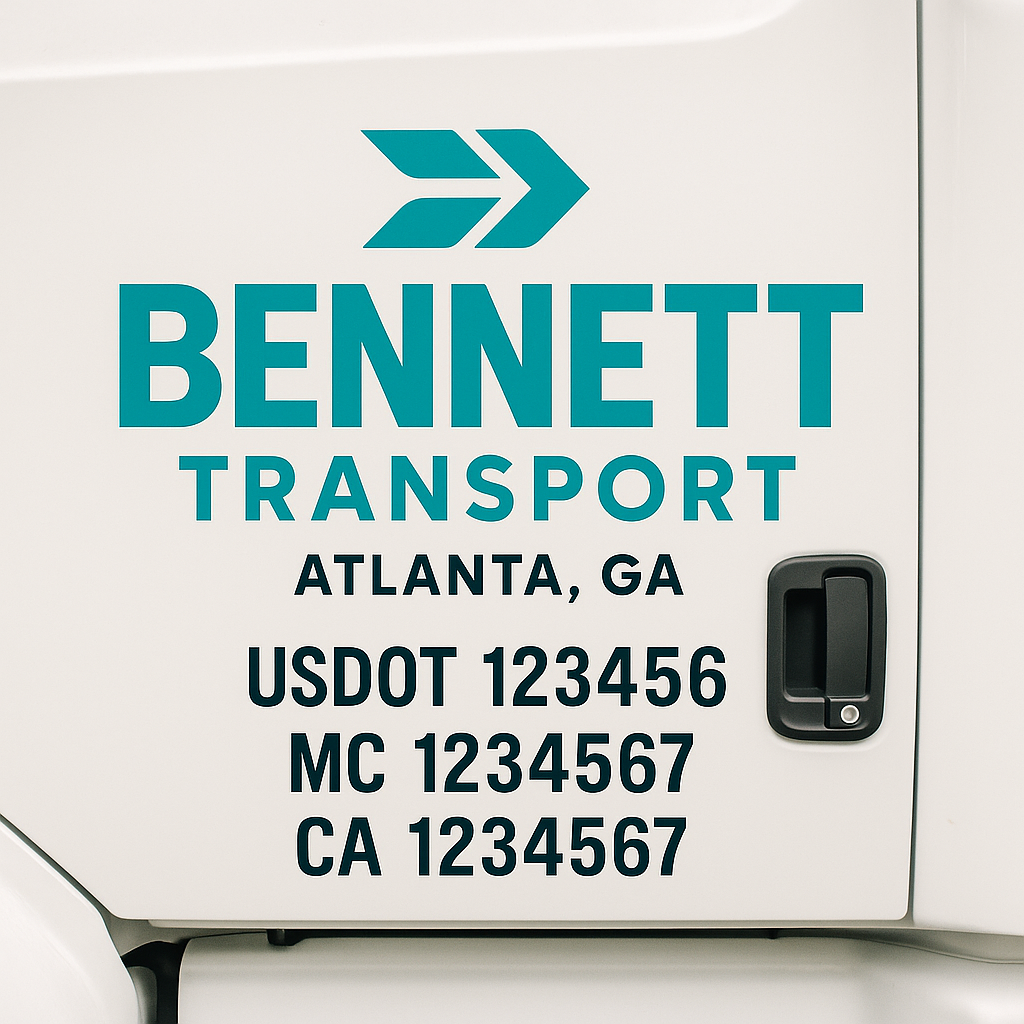 Truck Door Decal Sticker Lettering Signs With Location, USDOT, MC, CA, KYU, VIN, GVW (2-Pack)