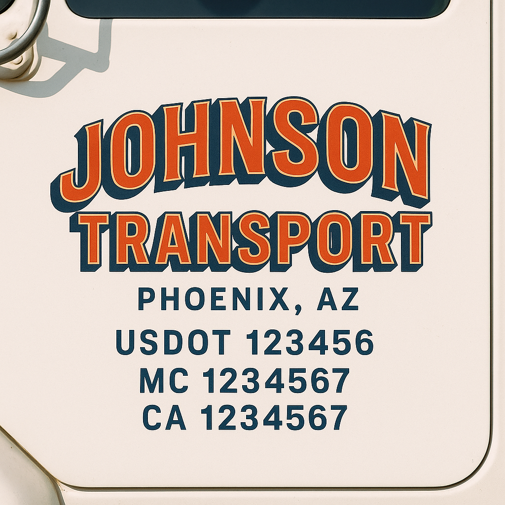 Truck Door Decal Sticker Lettering Signs With Location, USDOT, MC, CA, KYU, VIN, GVW (2-Pack)