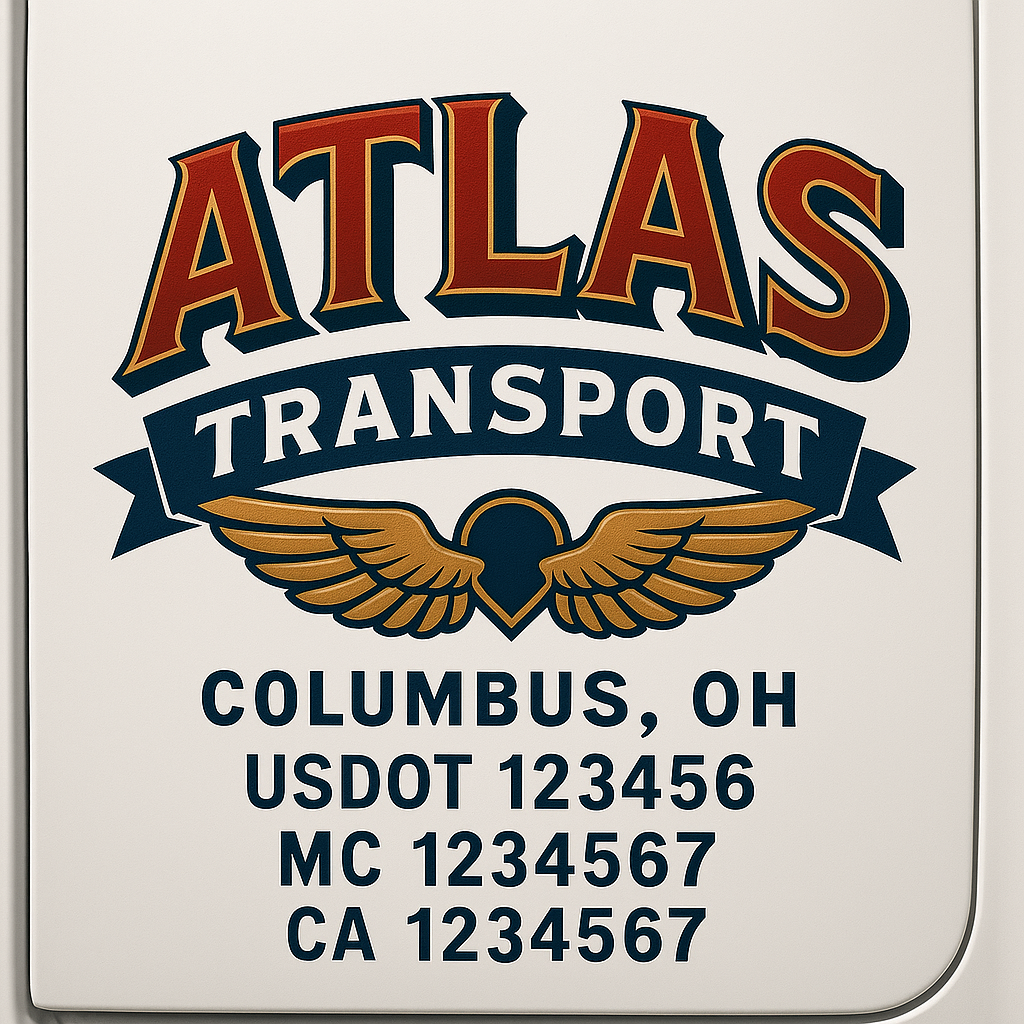 Truck Door Decal Sticker Lettering Signs With Location, USDOT, MC, CA, KYU, VIN, GVW (2-Pack)