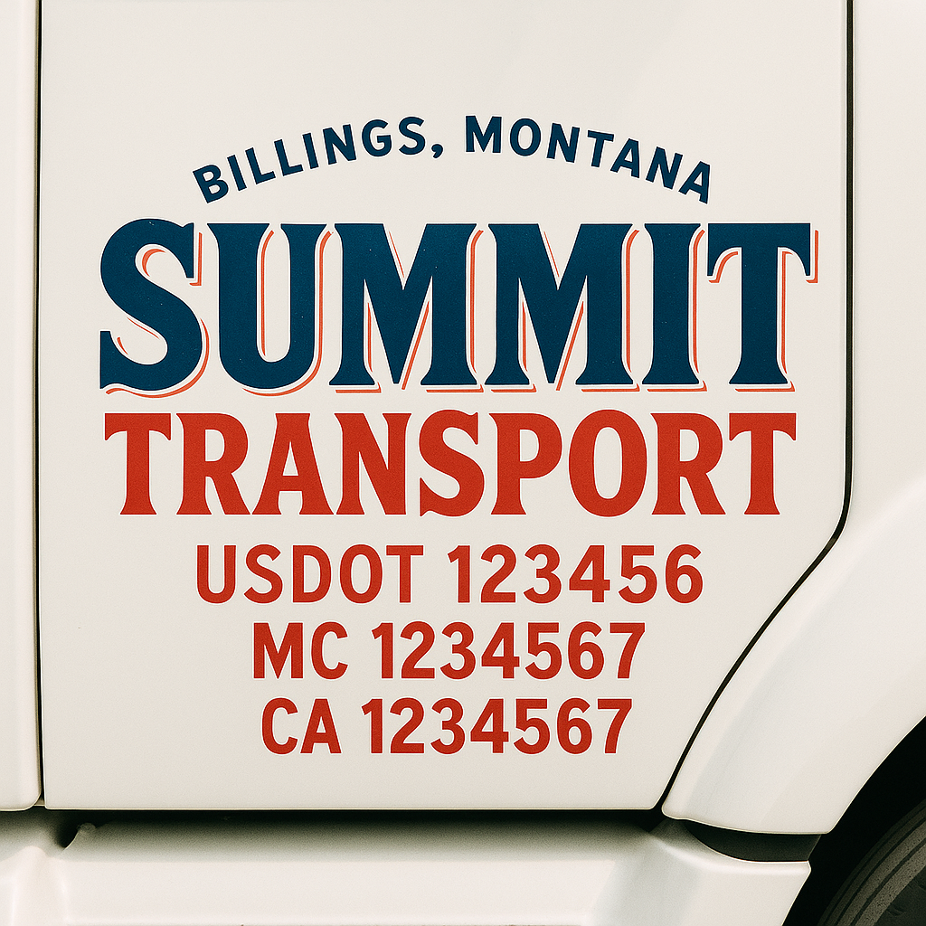 Truck Door Decal Sticker Lettering Signs With Location, USDOT, MC, CA, KYU, VIN, GVW (2-Pack)