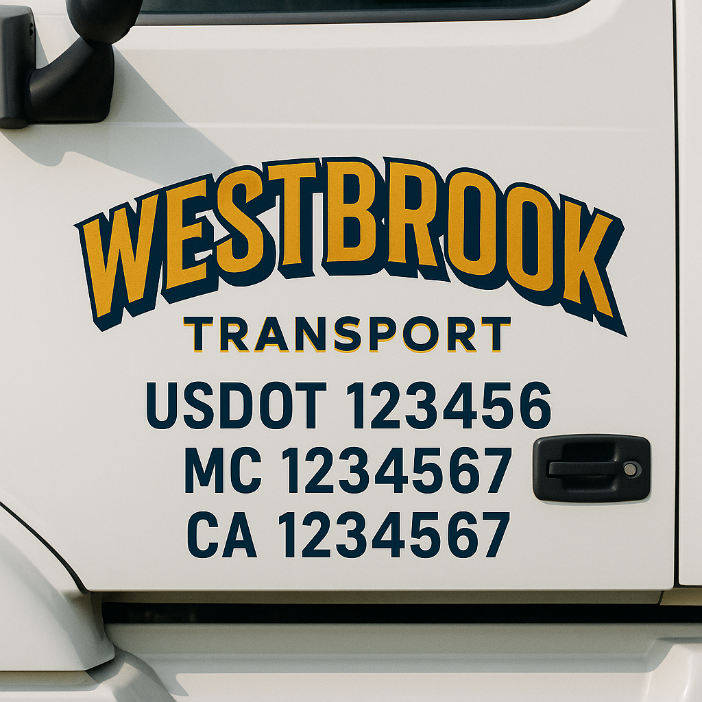 Truck Door Decal Sticker Lettering Signs With Location, USDOT, MC, CA, KYU, VIN, GVW (2-Pack)