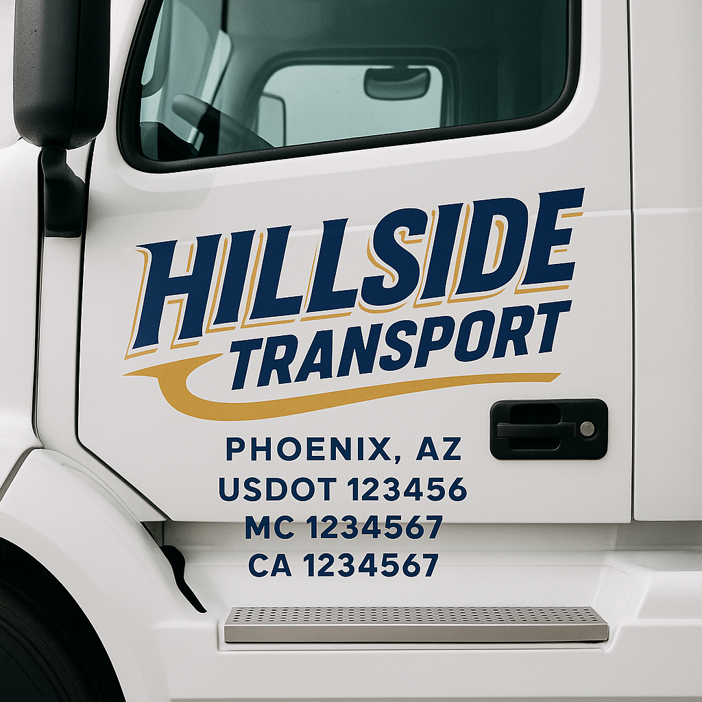 Truck Door Decal Sticker Lettering Signs With Location, USDOT, MC, CA, KYU, VIN, GVW (2-Pack)