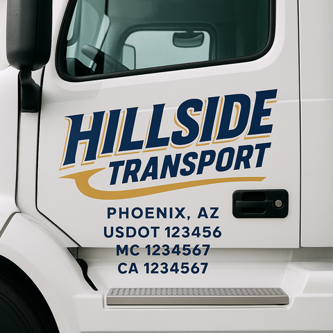 Truck Door Decal Sticker Lettering Signs With Location, USDOT, MC, CA, KYU, VIN, GVW (2-Pack)