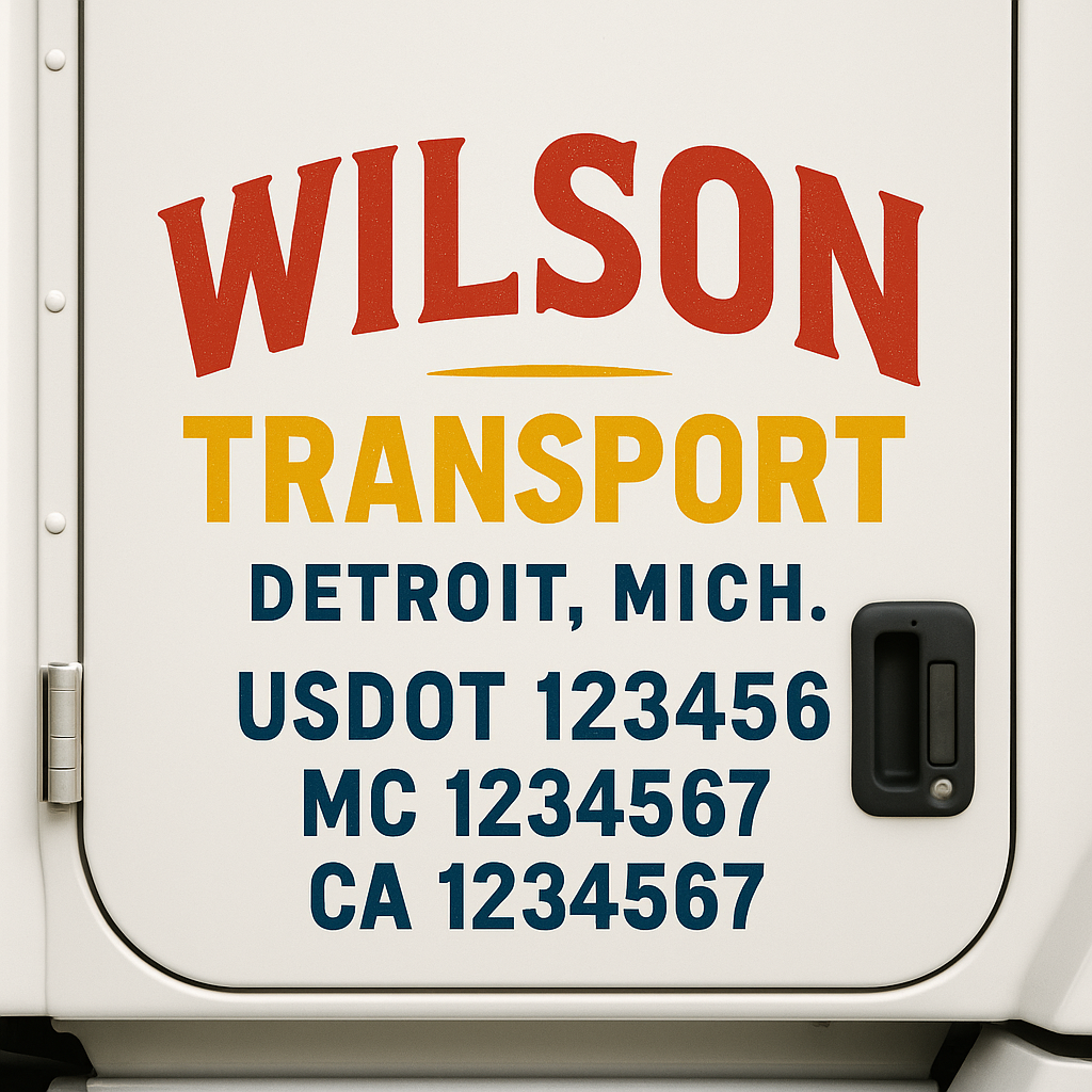 Truck Door Decal Sticker Lettering Signs With Location, USDOT, MC, CA, KYU, VIN, GVW (2-Pack)