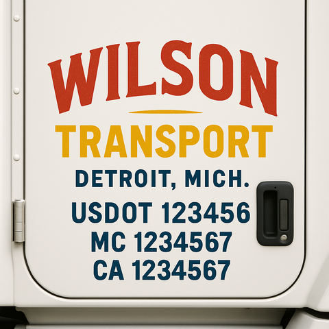Truck Door Decal Sticker Lettering Signs With Location, USDOT, MC, CA, KYU, VIN, GVW (2-Pack)